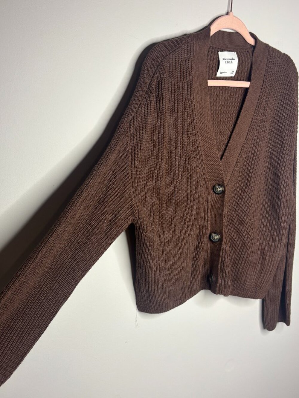 NWT Abercrombie Cardigan Brown 3-Button Knit Size M Women's Lightweight Spring - Picture 3 of 7